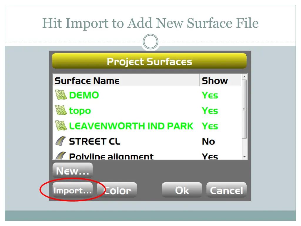 hit import to add new surface file