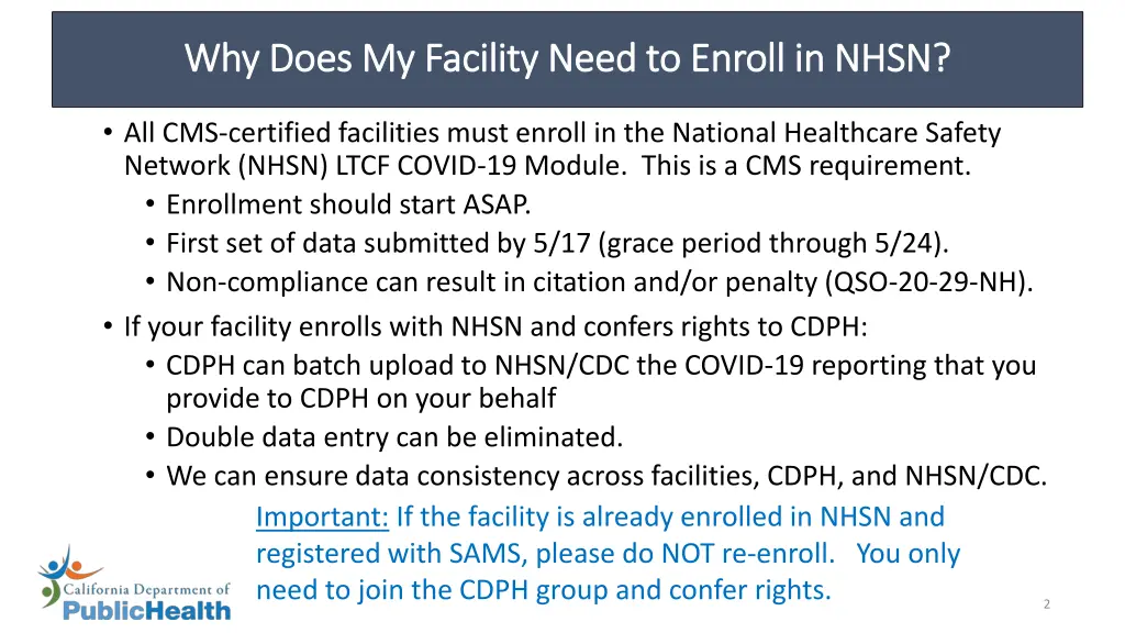 why does my facility need to enroll in nhsn