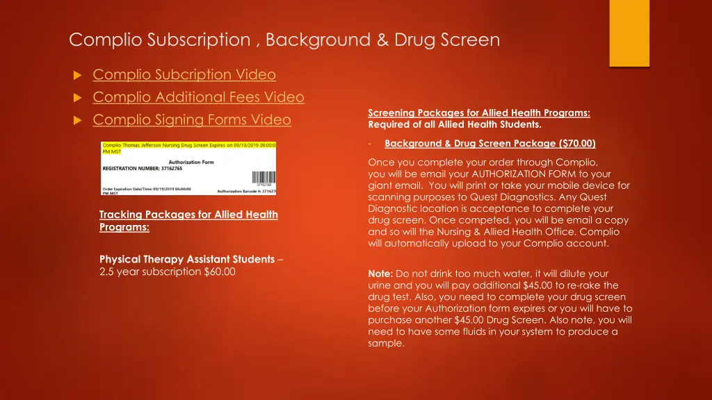 complio subscription background drug screen