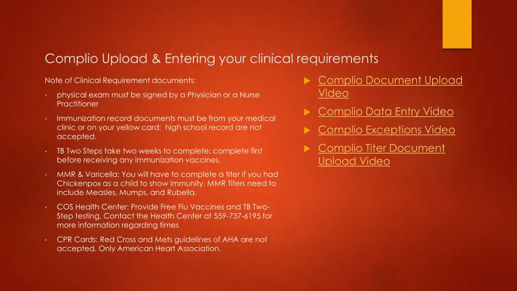 complio upload entering your clinical requirements