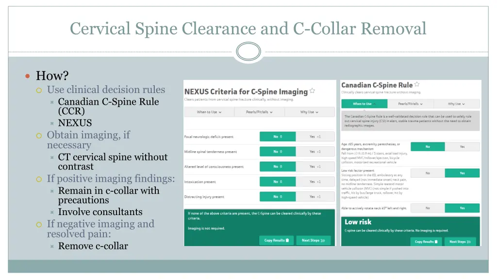 cervical spine clearance and c collar removal