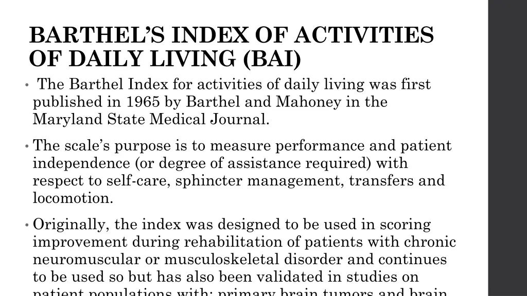 barthel s index of activities of daily living