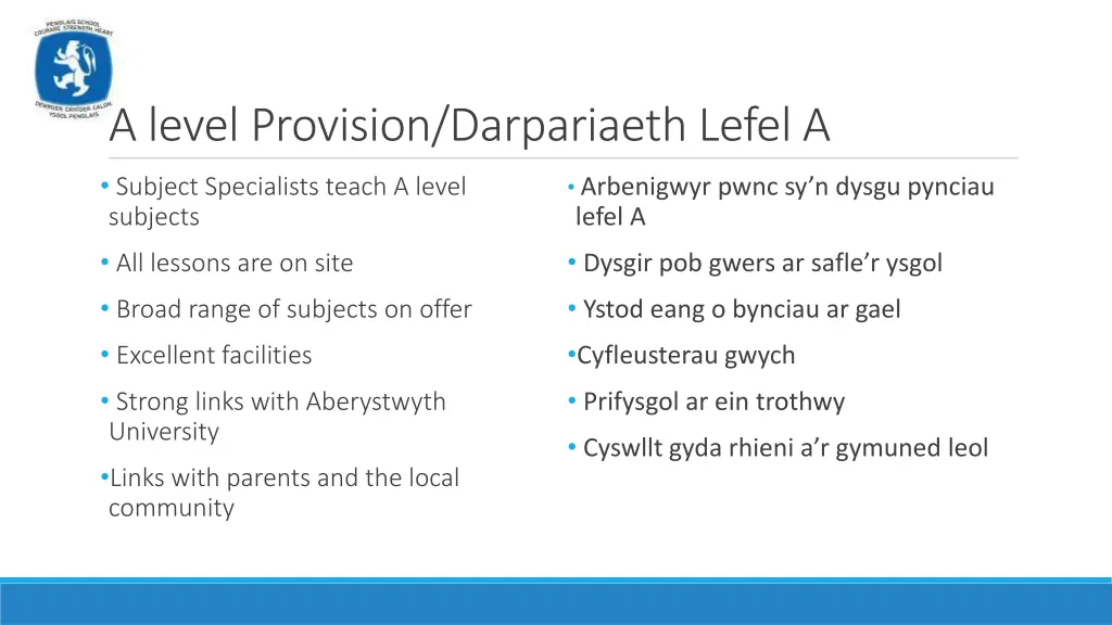 a level provision darpariaeth lefel a