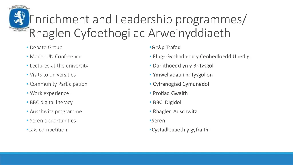 enrichment and leadership programmes rhaglen