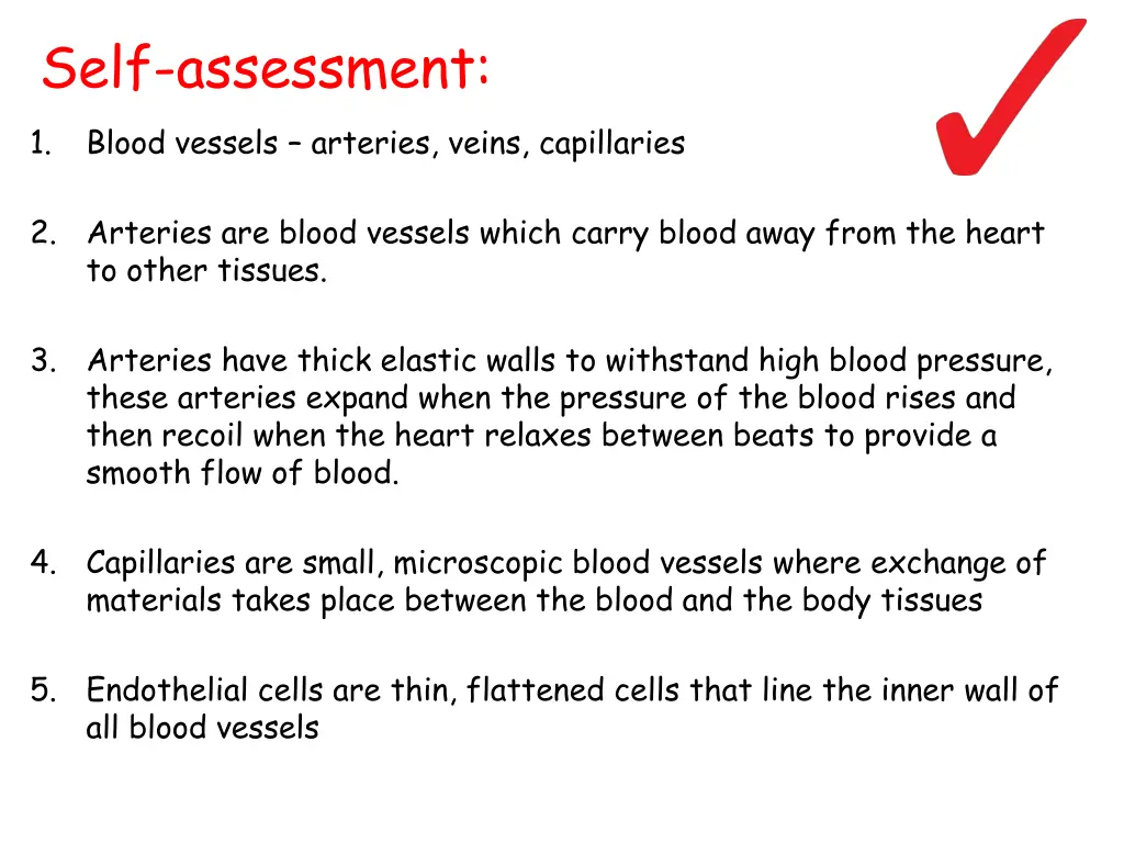 self assessment 1 blood vessels arteries veins