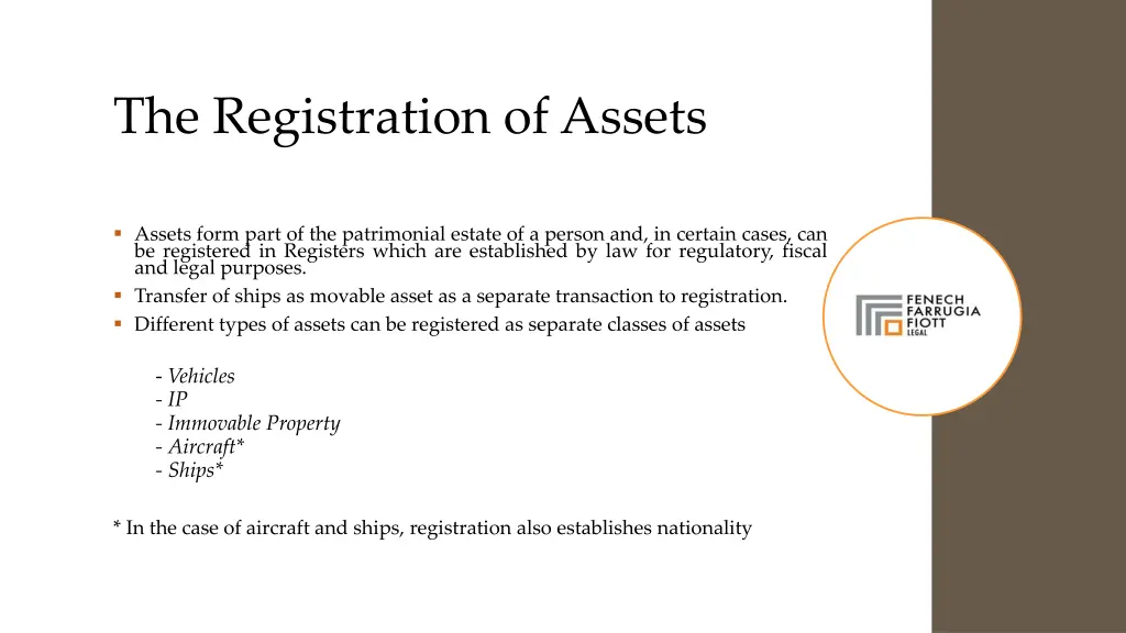 the registration of assets