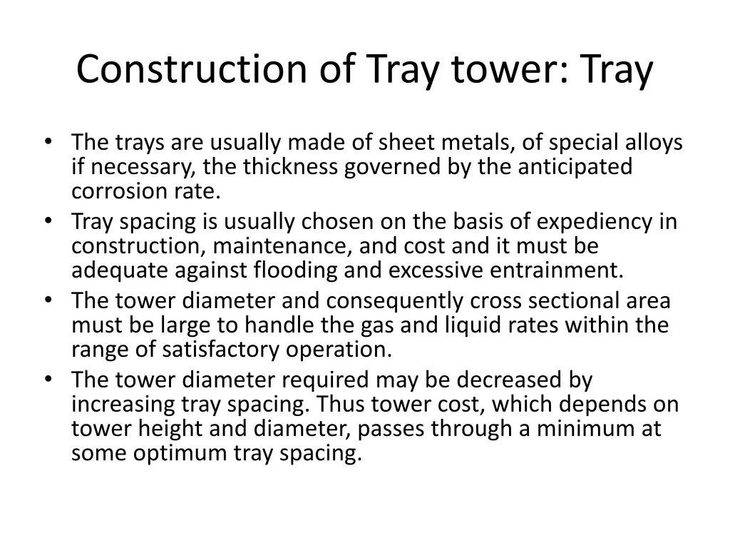 construction of tray tower tray