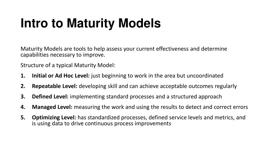 intro to maturity models