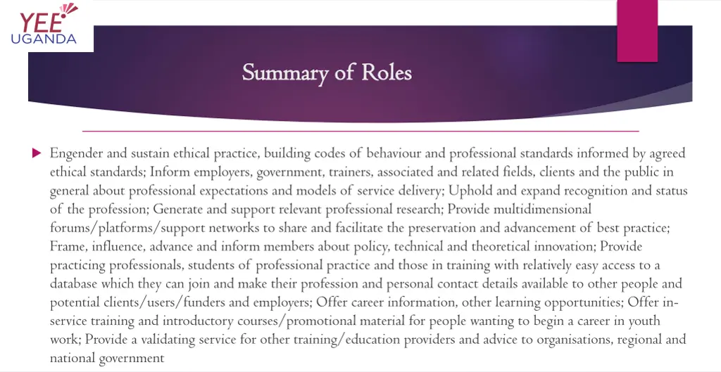 summary of roles summary of roles