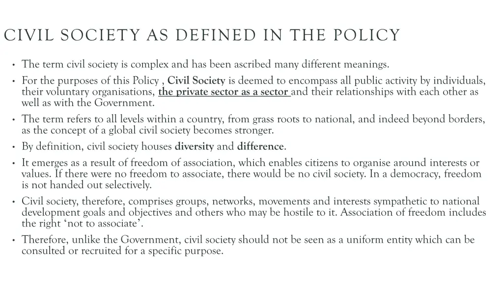 civil society as defined in the policy