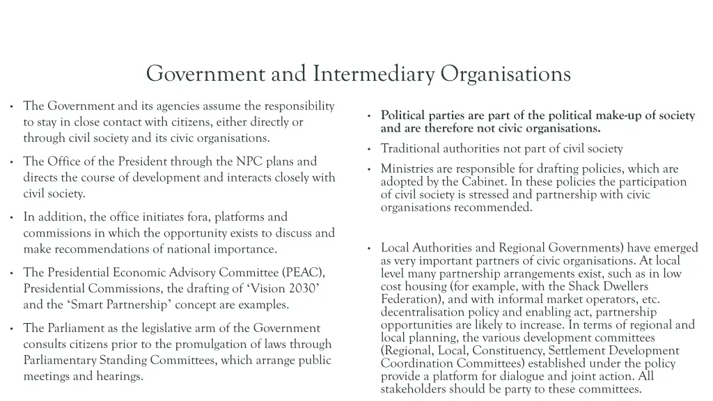 government and intermediary organisations