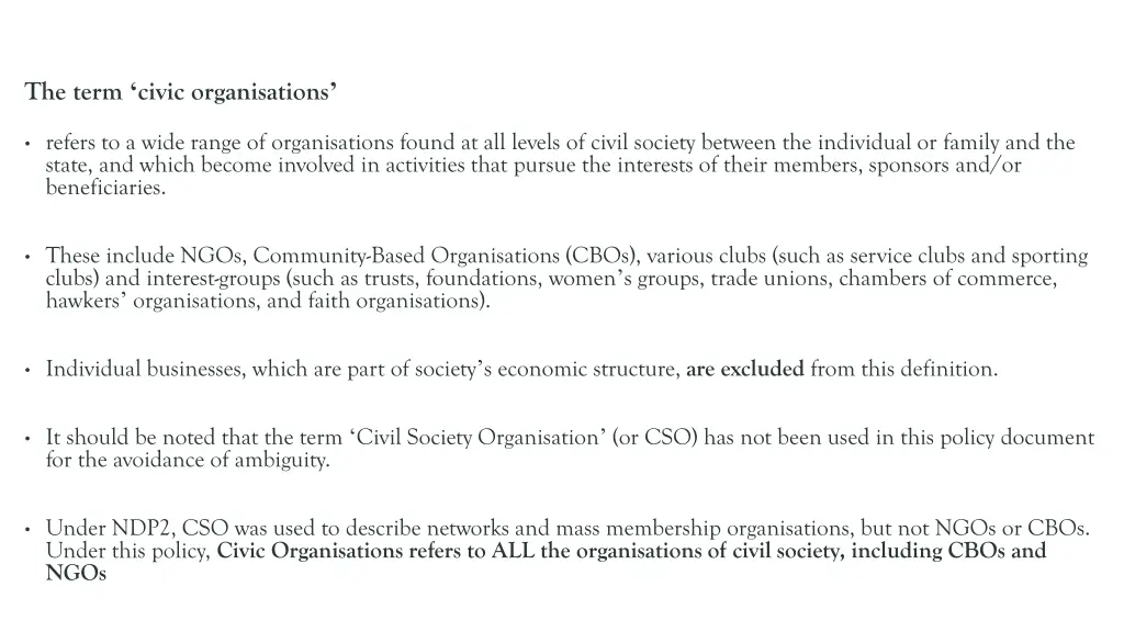 the term civic organisations