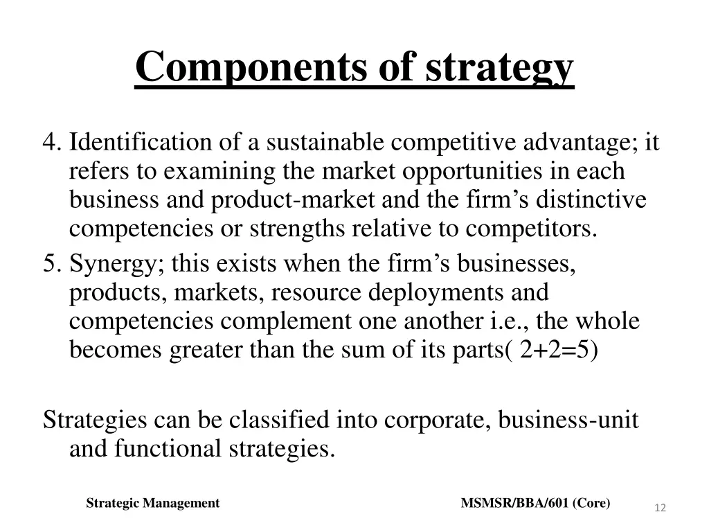 components of strategy 1