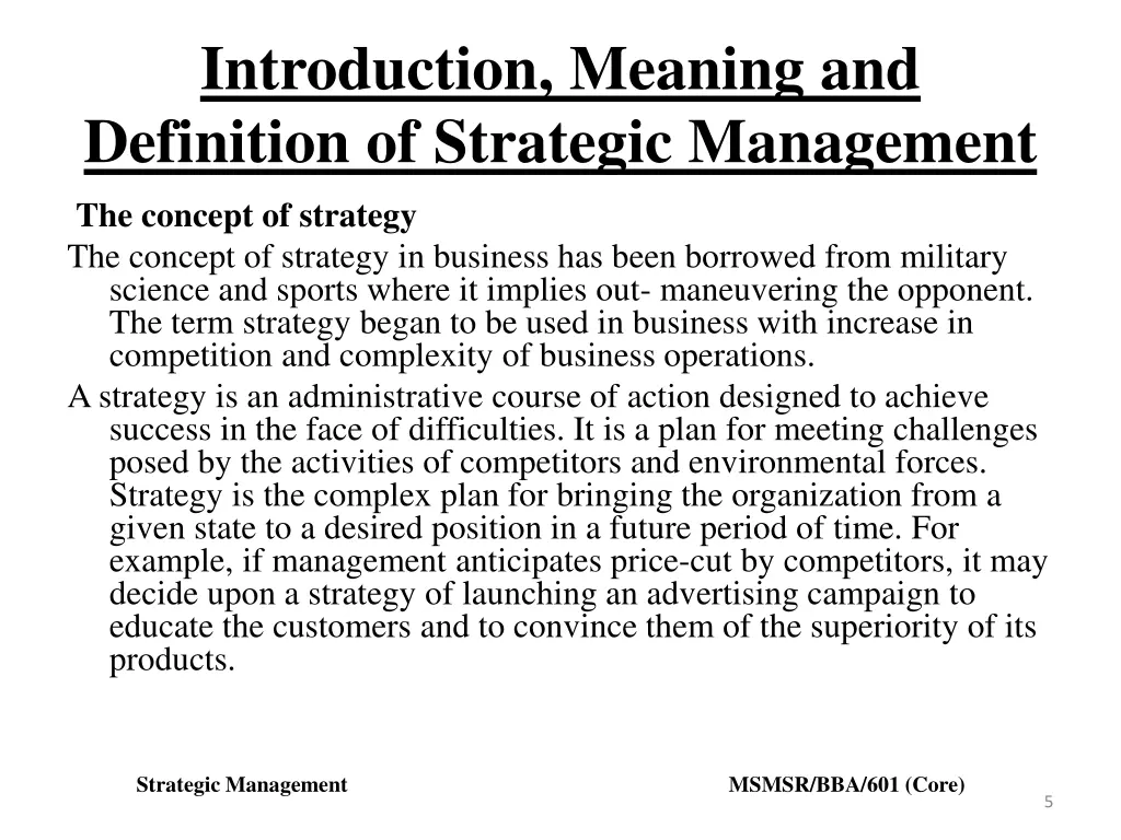 introduction meaning and definition of strategic