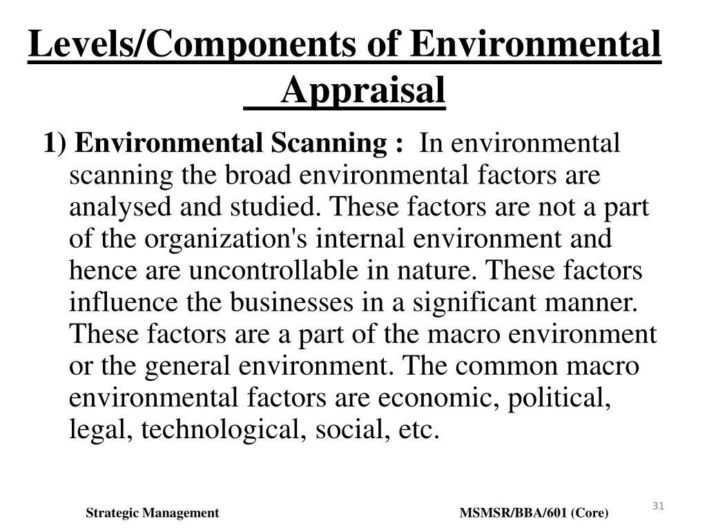 levels components of environmental appraisal 1