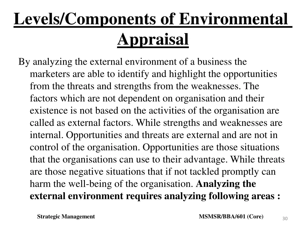 levels components of environmental appraisal