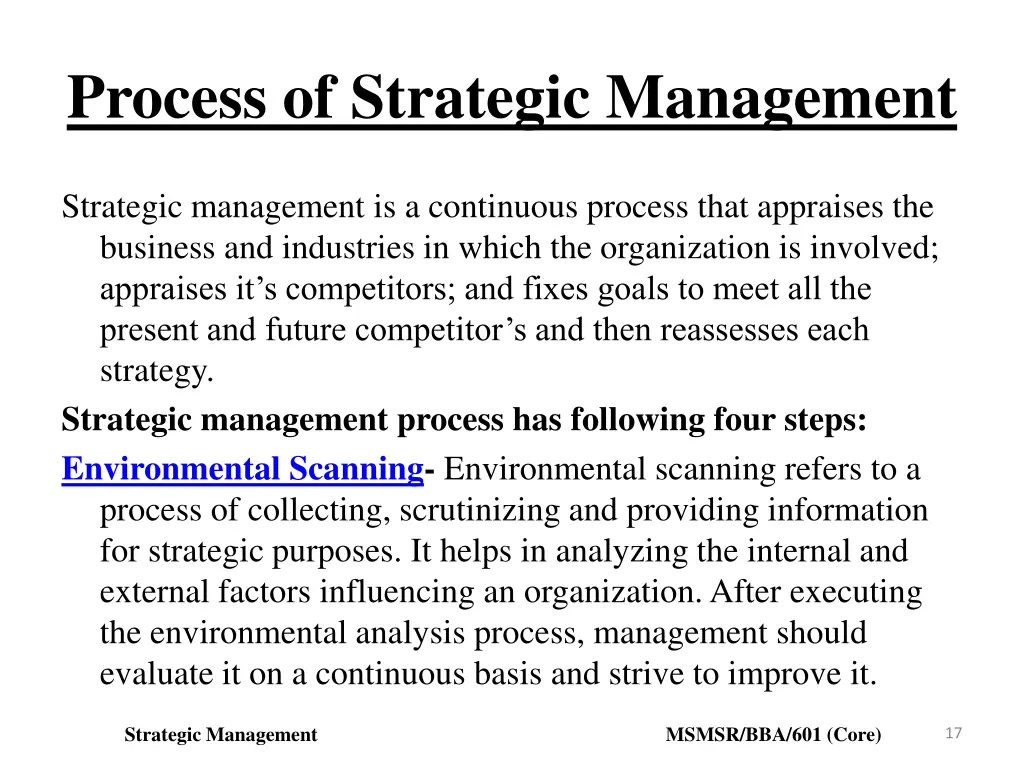 process of strategic management