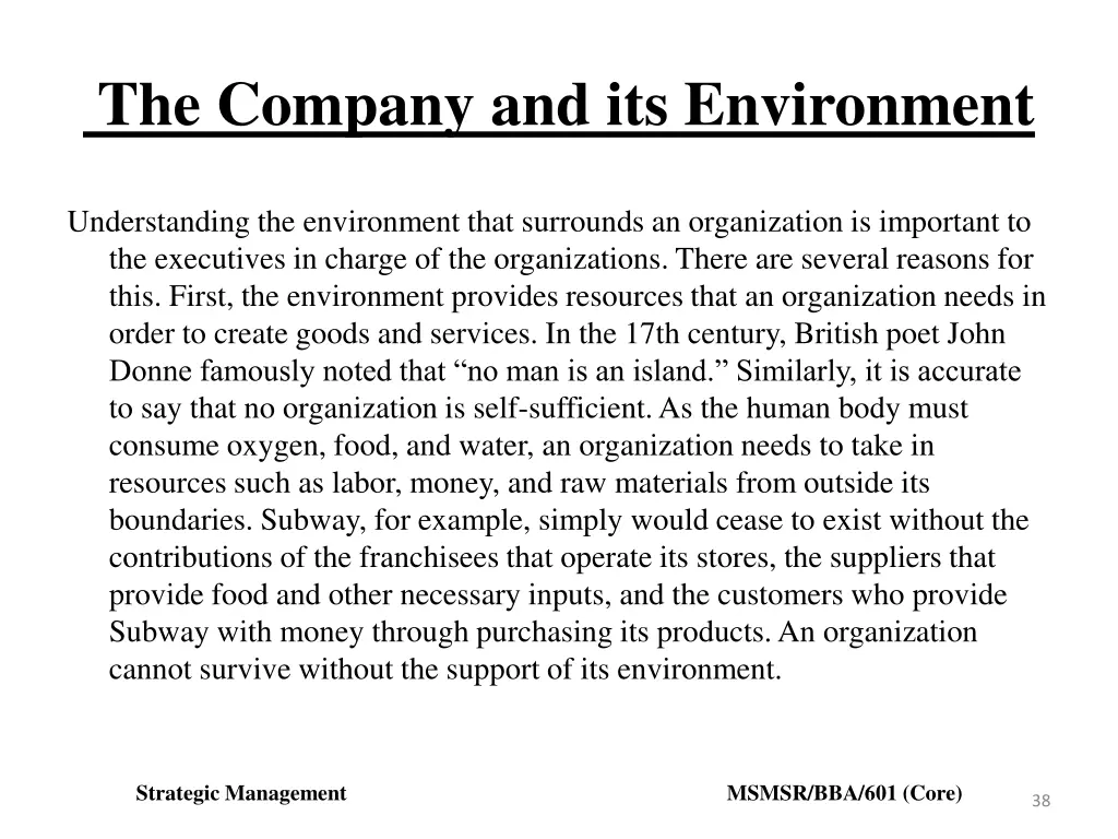 the company and its environment