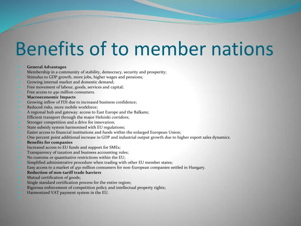 benefits of to member nations