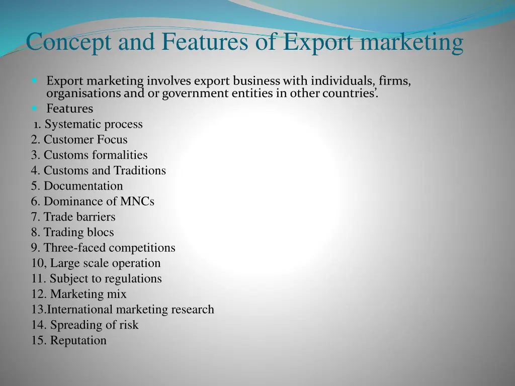 concept and features of export marketing