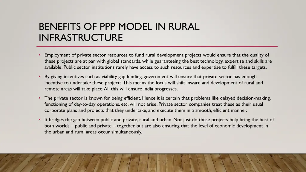 benefits of ppp model in rural infrastructure