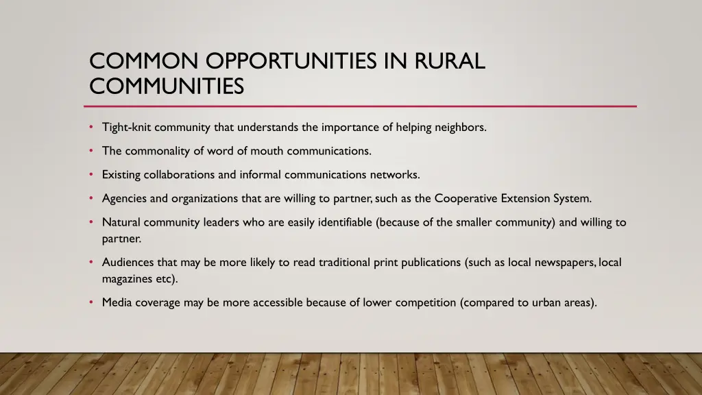 common opportunities in rural communities