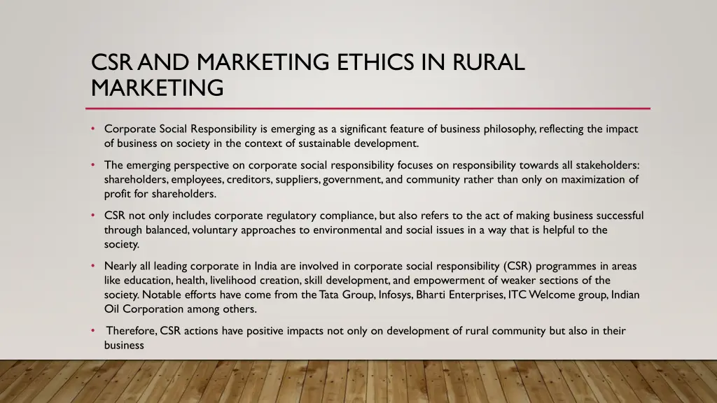 csr and marketing ethics in rural marketing