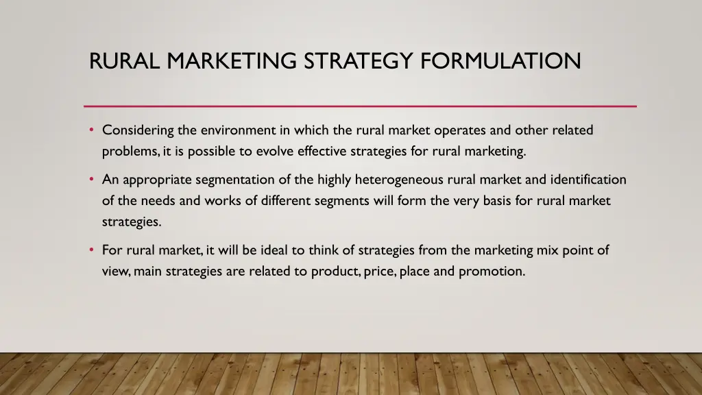 rural marketing strategy formulation