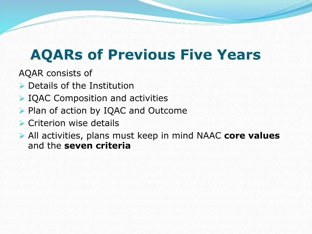 aqars of previous five years