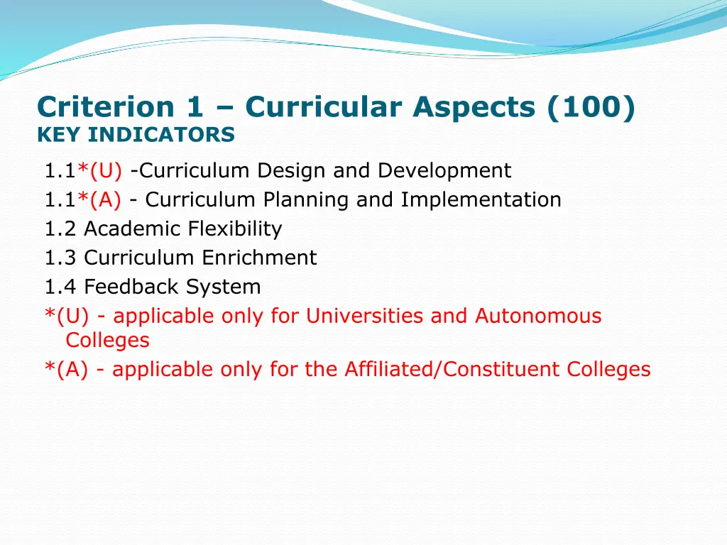 criterion 1 curricular aspects 100 key indicators