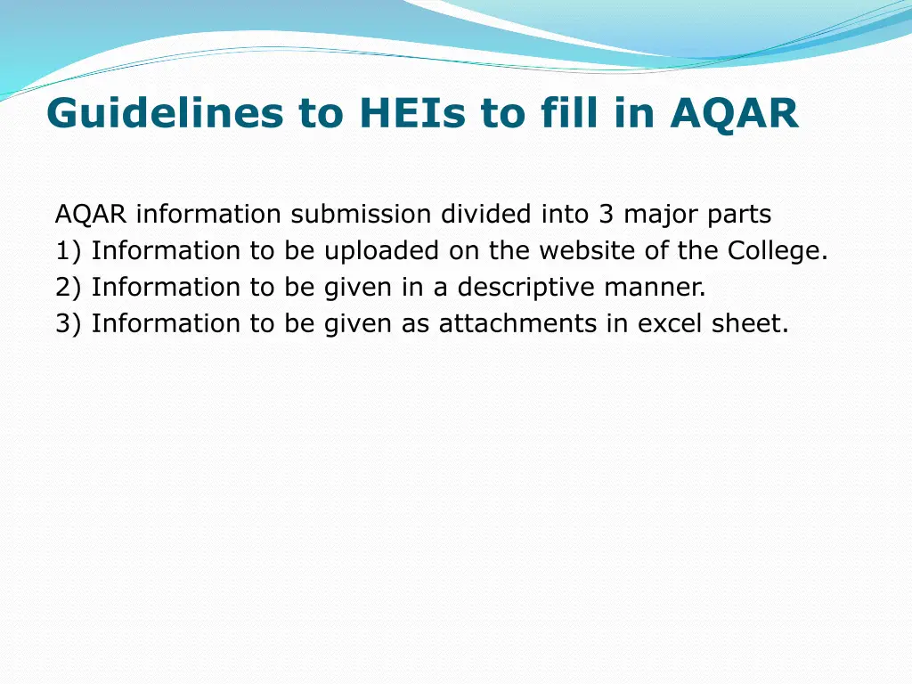 guidelines to heis to fill in aqar 1