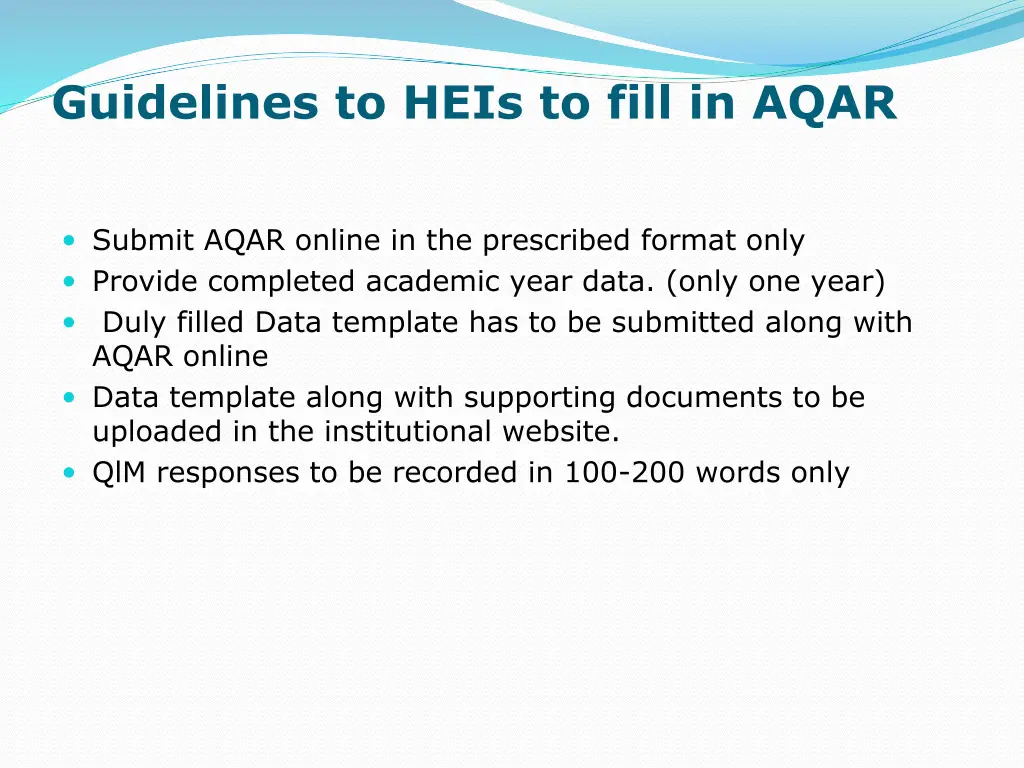 guidelines to heis to fill in aqar 2