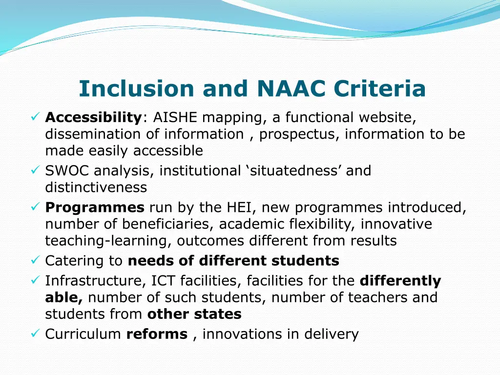 inclusion and naac criteria