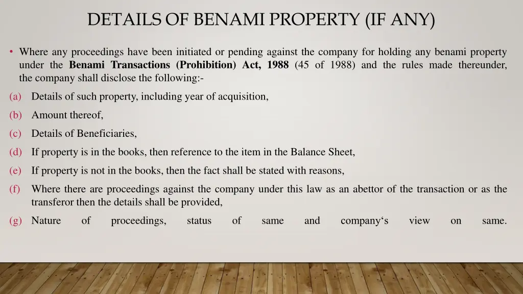 details of benami property if any