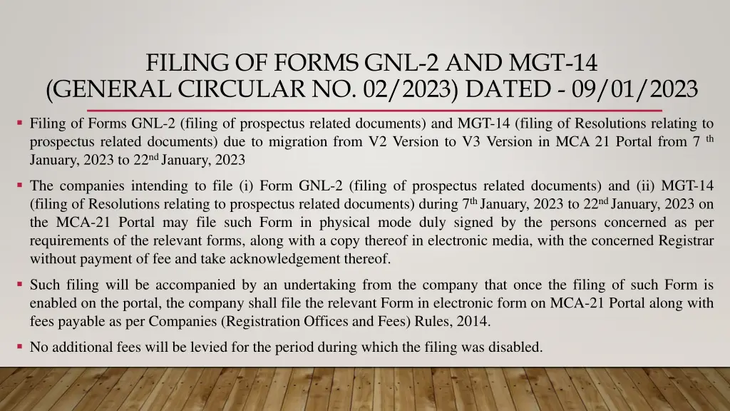 filing of forms gnl 2 and mgt 14 general circular