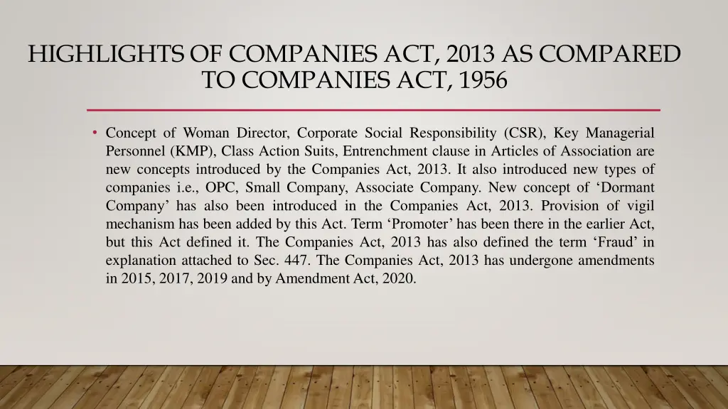 highlights of companies act 2013 as compared