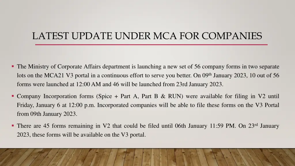 latest update under mca for companies