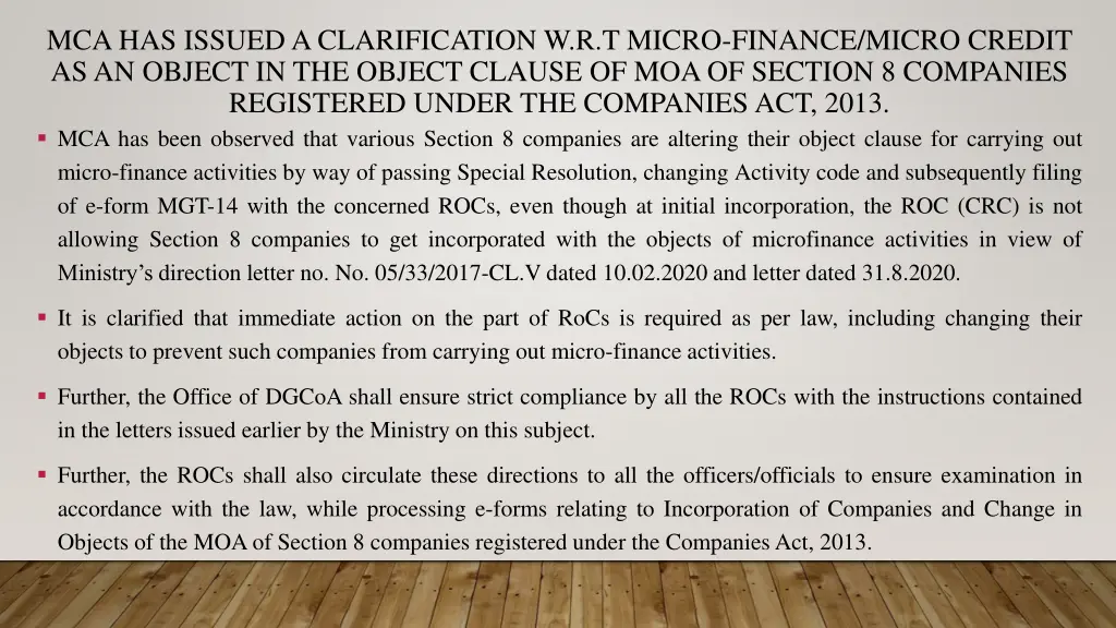 mca has issued a clarification w r t micro