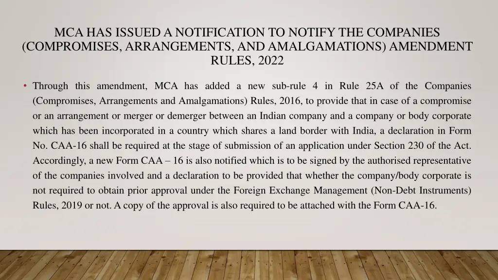 mca has issued a notification to notify 1