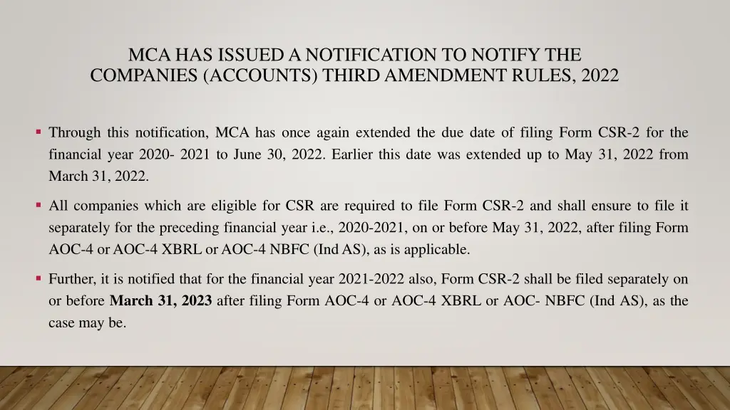 mca has issued a notification to notify