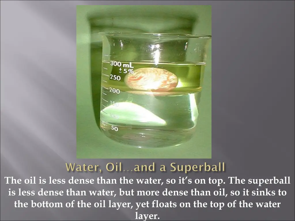 the oil is less dense than the water