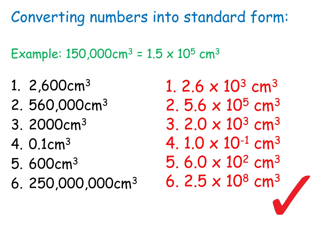 converting numbers into standard form