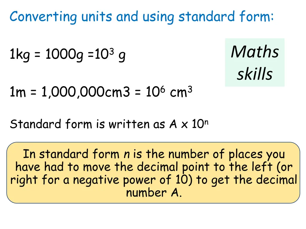 converting units and using standard form