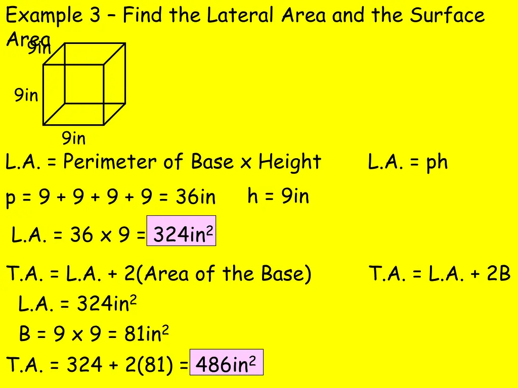 example 3 find the lateral area and the surface