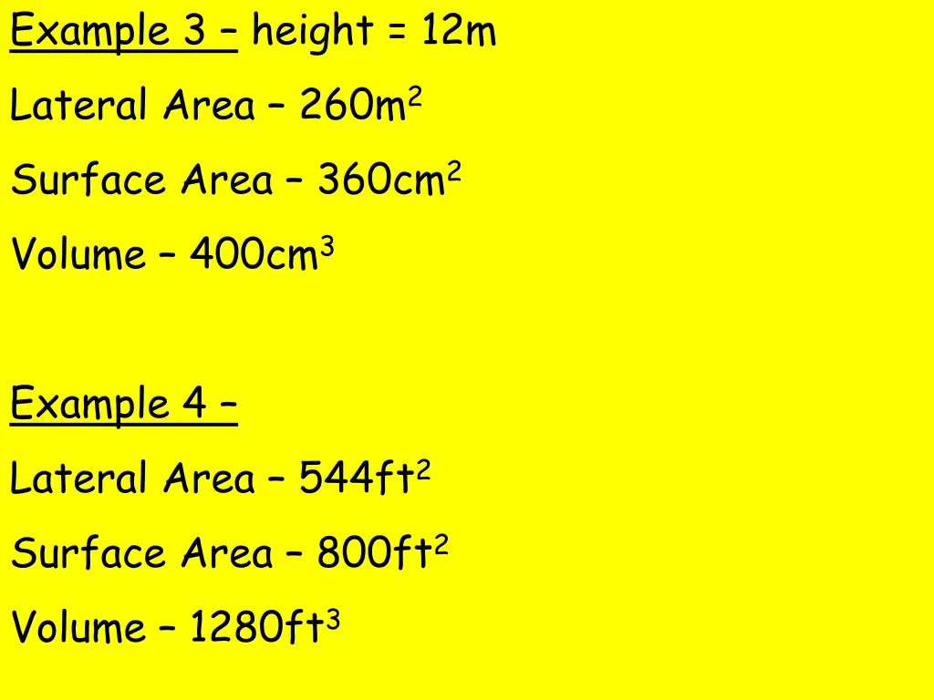 example 3 height 12m lateral area 260m 2 surface