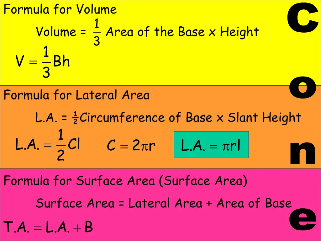 formula for volume volume area of the base