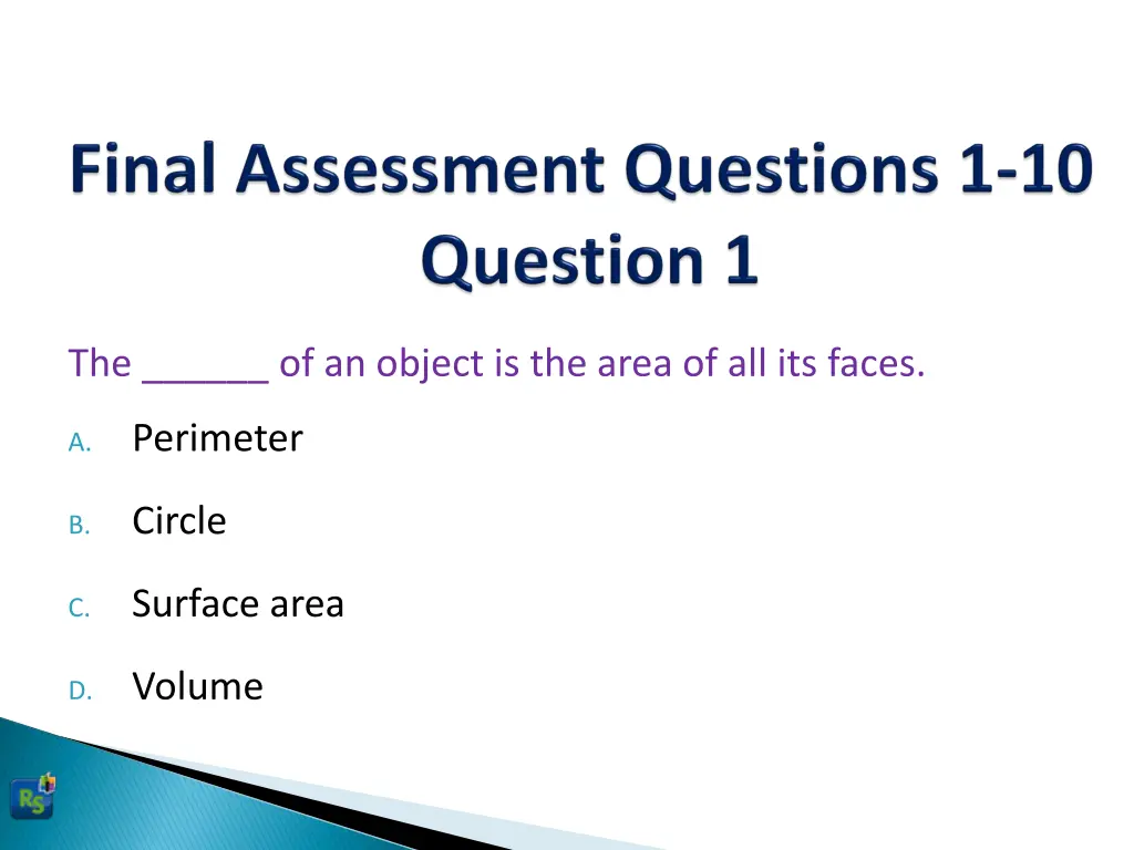 the of an object is the area of all its faces