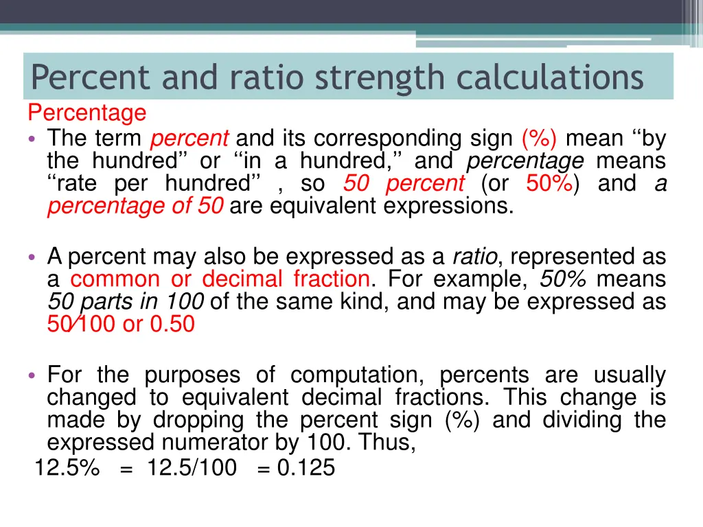 percent and ratio strength calculations