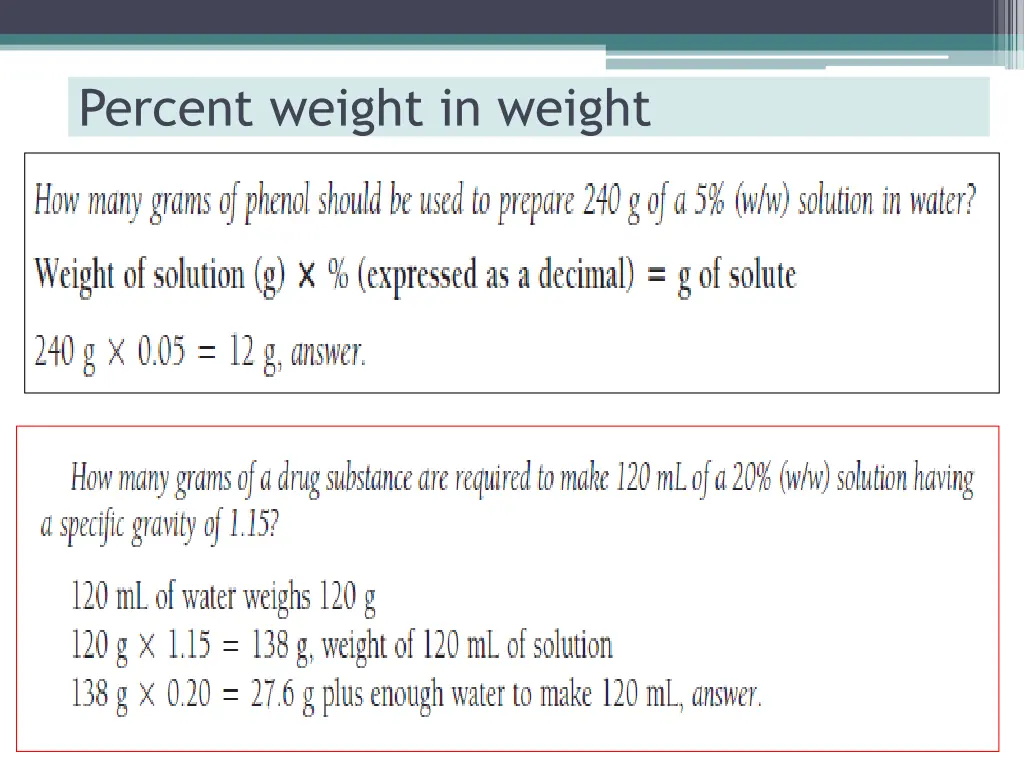 percent weight in weight