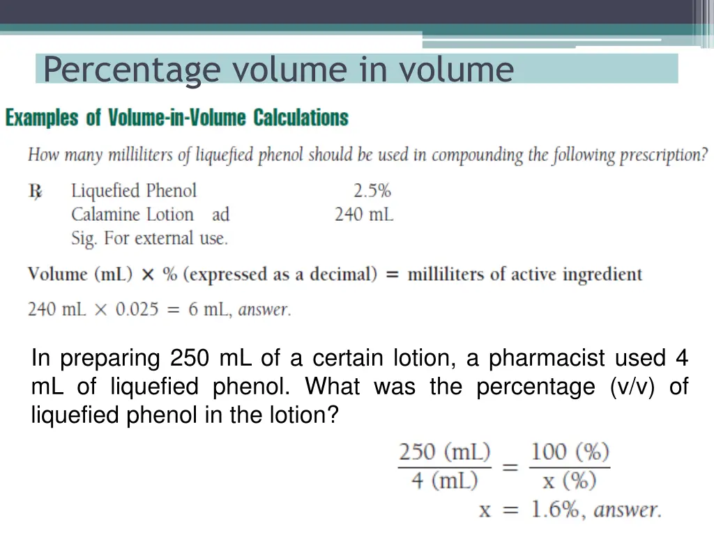 percentage volume in volume